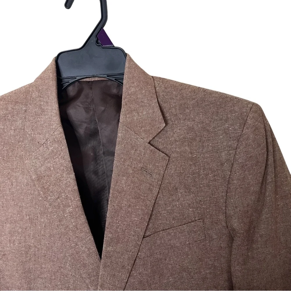 Stafford Summer Sport Coat Men’s 40R Brown Linen Cotton Blend Blazer Two Button